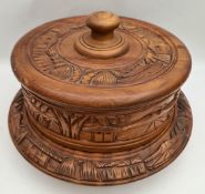 Vintage Far East Lazy Susan Carved Wood Covered Cheese Board