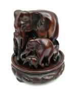 Vintage Elephant Group Figure Dark Brown Resin on Stand