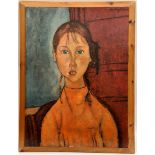 Retro Framed Print on board by Amedeo Modigliani c1980's. Girl With Pigtails