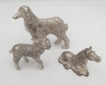 3 x Cast Metal Animal Figures Dog Horse & Lamb