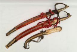 2 Assorted Early 20th Century Decorative Swords and a Dagger in scabbards. Believed from Indian