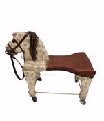 Vintage Scratch Built Ride on Dappled Wood & Metal Toy Horse