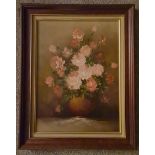 Vintage Framed Painting Oil on Board Flowers. Measures 19 inches by 16 inches.