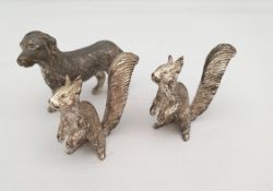 Vintage Cast Metal Dog & 2 Squirrels The dog is 4 inches long