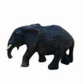Mid 20th Century Hand Carved Ebonised Wooden African Elephant