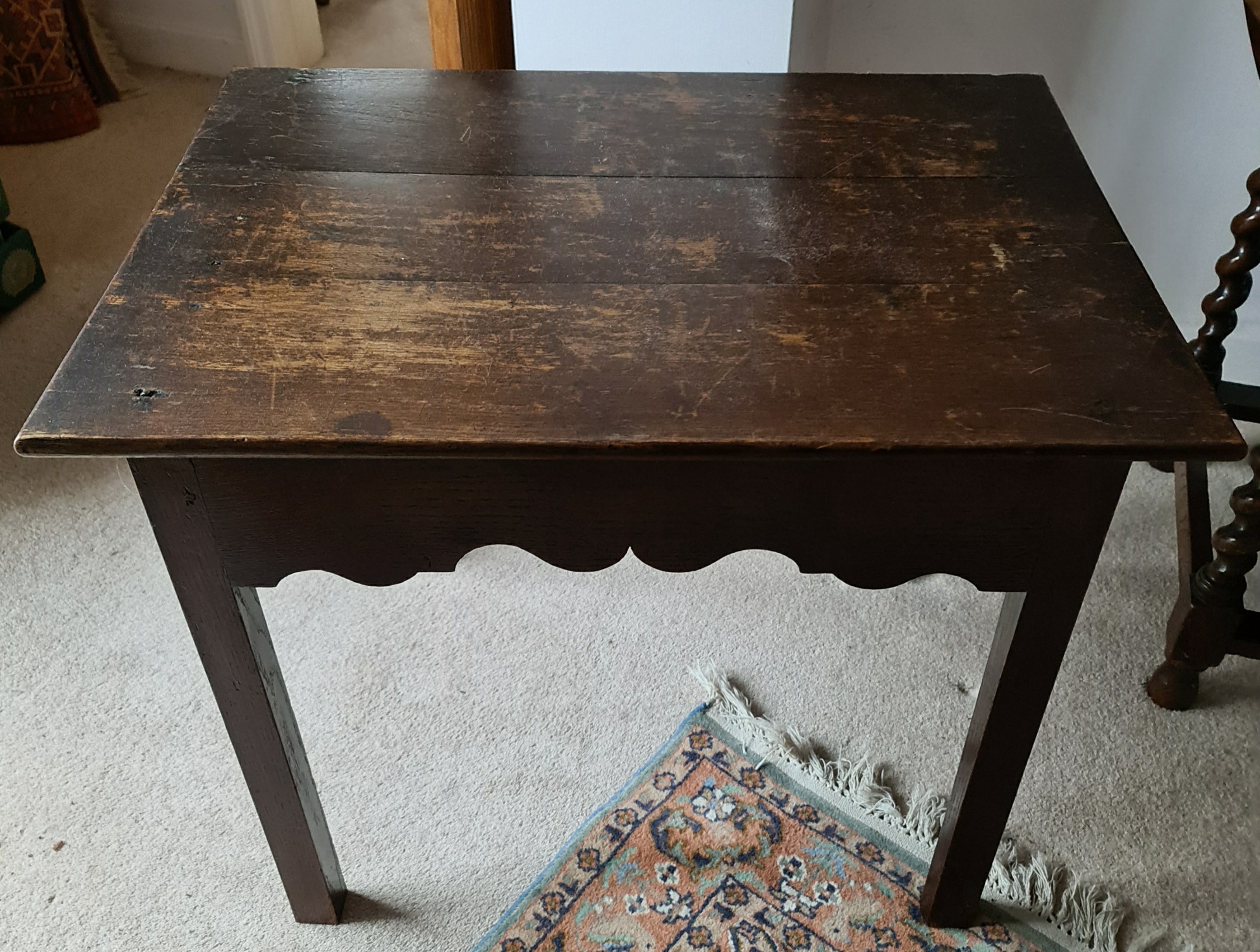 Antique Small Dark Hardwood Table Bobbin Turned Legs With Drawer - Image 3 of 3