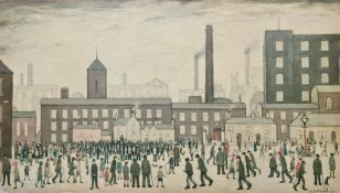 Print L. S. Lowry Outside The Mill The Meeting 1928 on board Measures 20 inches by 11.5 inches