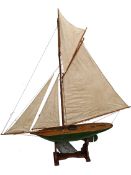 Victorian Pond Yacht Green Hull Fully Rigged Measures 138cm long 147cm tall