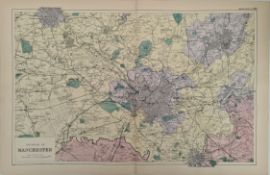 Antique Map 1899 G. W Bacon & Co . Environs of Manchester. Not Framed. Measures 35cm by 53cm