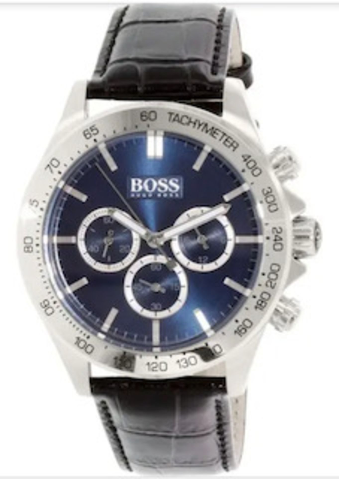 Hugo Boss 1513176 Men's Ikon Blue Dial Black Leather Strap Chronograph Watch - Image 3 of 5