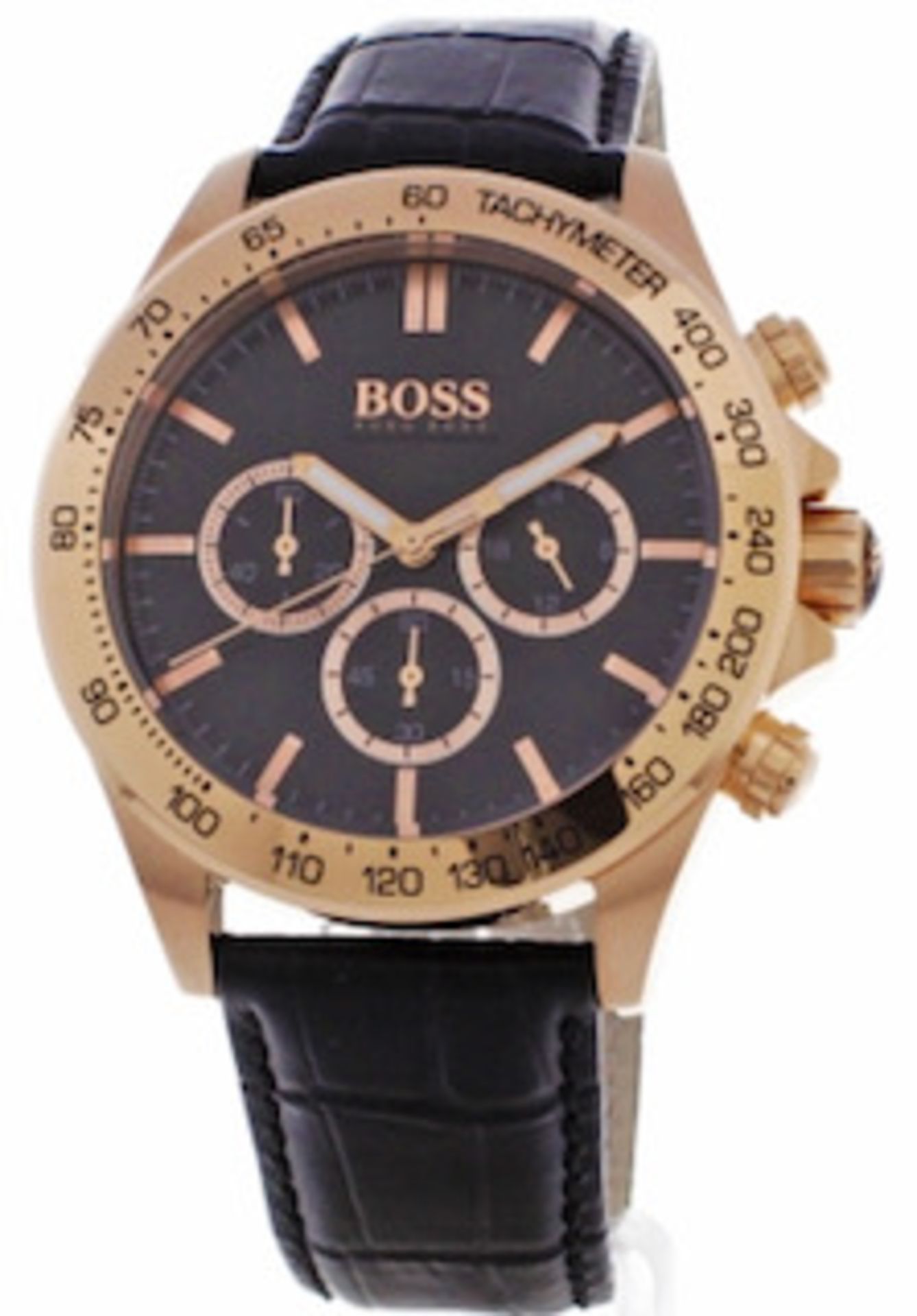 Hugo Boss 1513179 Men's Ikon Rose Gold Bezel Black Leather Strap Chronograph Watch - Image 4 of 5