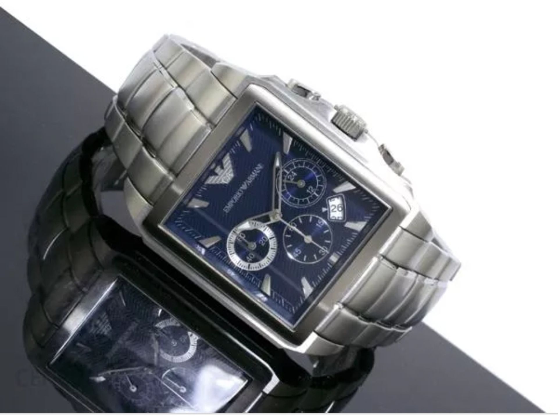 Emporio Armani AR0660 Men's Square Dial Silver Stainless Steel Bracelet Chronograph Watch - Image 2 of 8