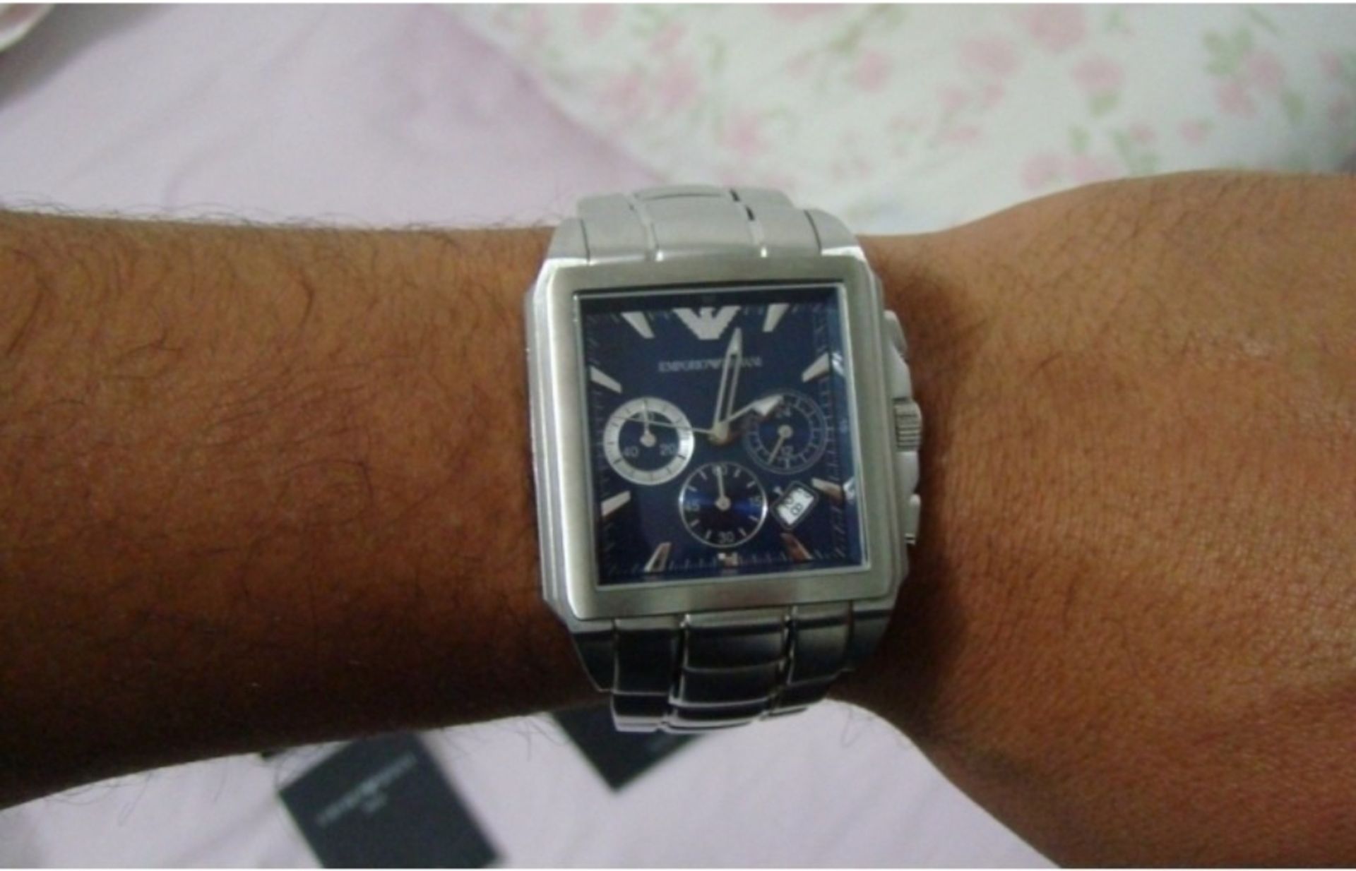 Emporio Armani AR0660 Men's Square Dial Silver Stainless Steel Bracelet Chronograph Watch - Image 6 of 8