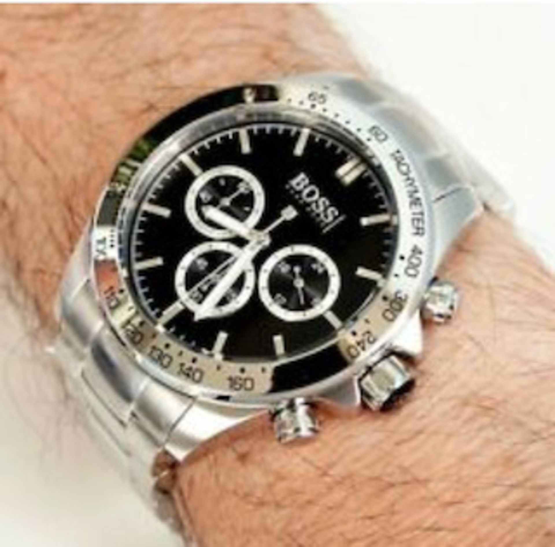 Men's Hugo Boss Ikon Black Dial Silver Bracelet Chronograph Watch 1512965 - Image 4 of 6