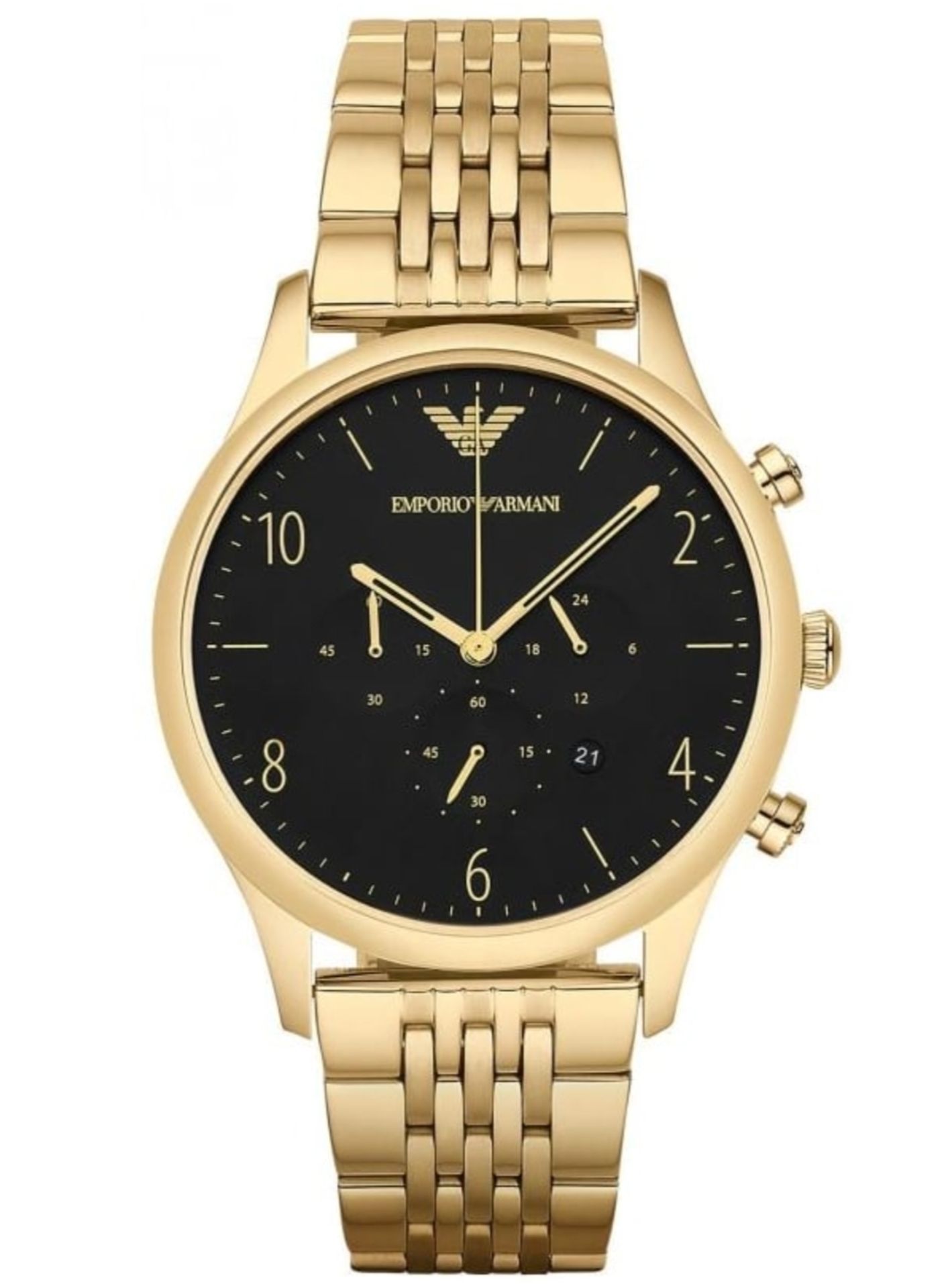 Emporio Armani AR1893 Men's Black Dial Gold Tone Bracelet Quartz Chronograph Watch
