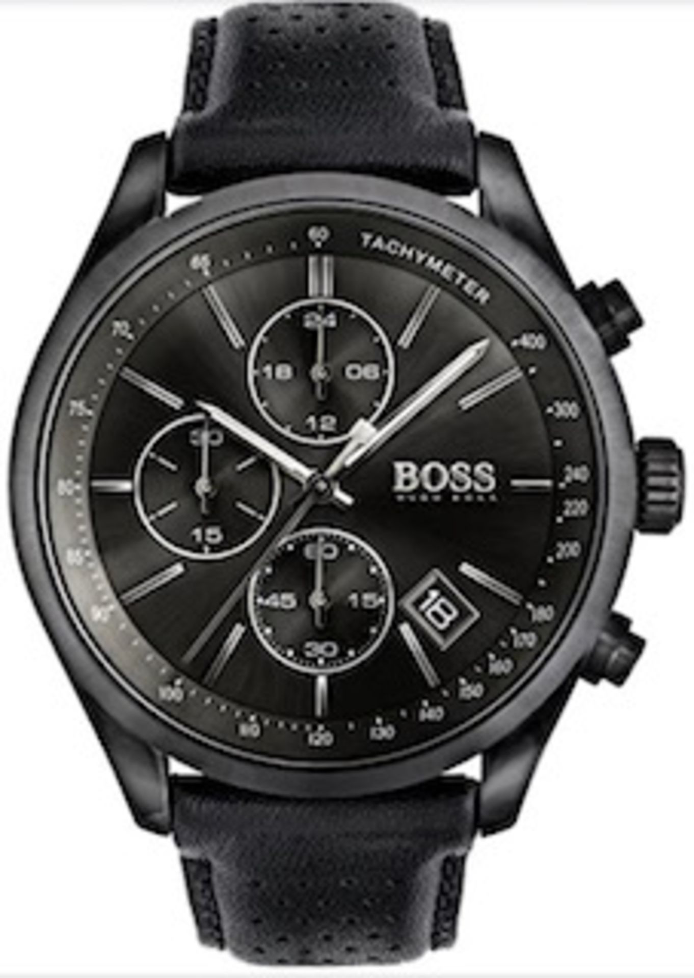 Hugo Boss 1513474 Men's Grand Prix Black Dial Black Leather Strap Chronograph Watch