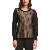 Dkny Womens Black Metallic Crew Neck Long Sleeves Blouse Top Size - S, RRP £365