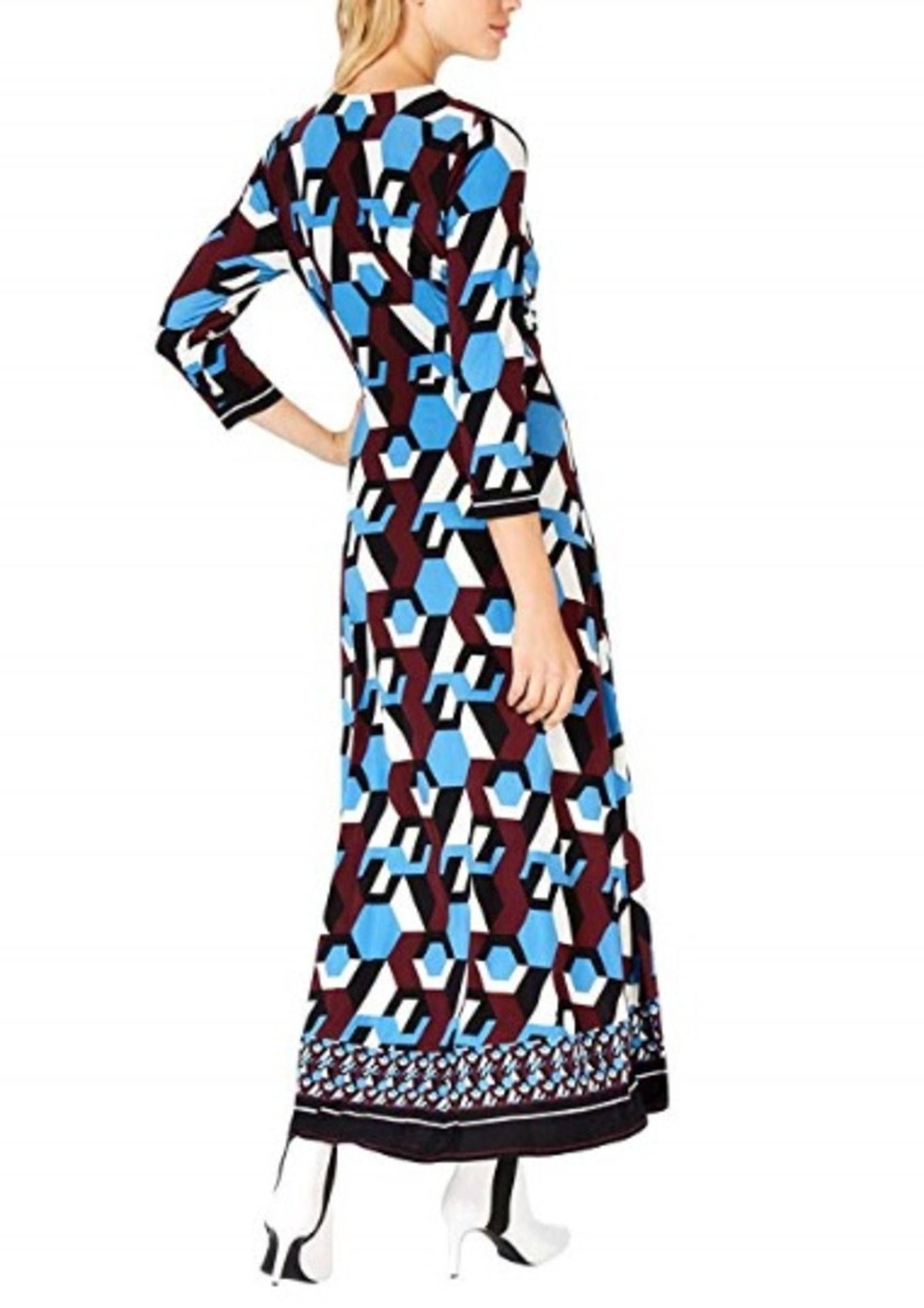 Inc Womens Blue Printed Asymmetrical Hem 3/4 Sleeve V Neck Tea-Length Wrap Dress Size: S RRP £80 - Image 2 of 2