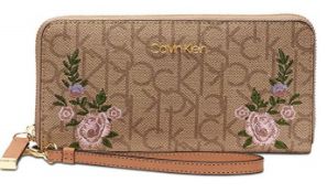 Calvin Klein Pink Floral Embroidered Saffiano Leather Wallet Wristlet RRP £114