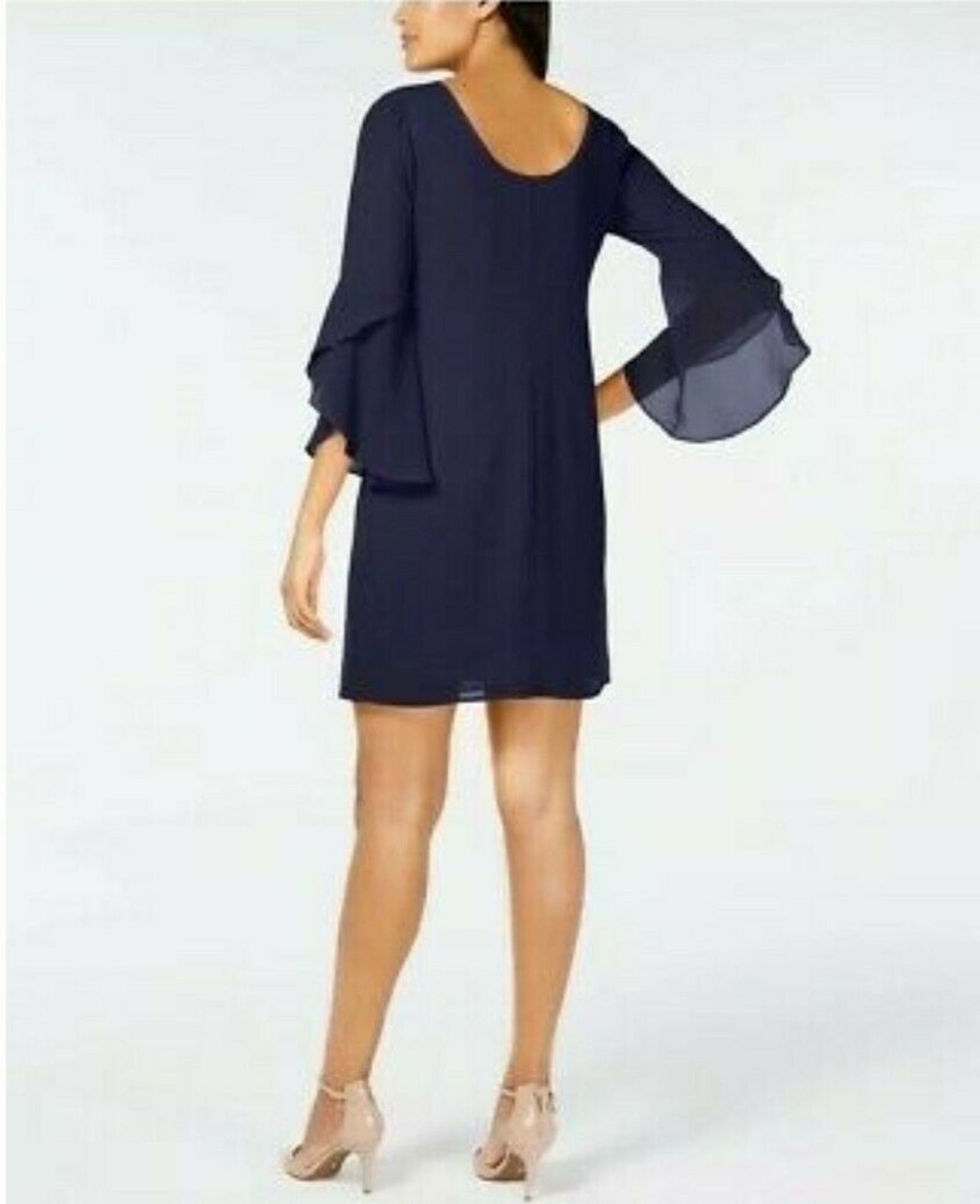 Thalia Sodi Bell Sleeve Shirt Dress With Necklace Navy Size L - Image 3 of 3