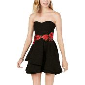 B Darlin Juniors' Embroidered Strapless Fit & Flare Dress UK S Colour Black/Multi RRP £66