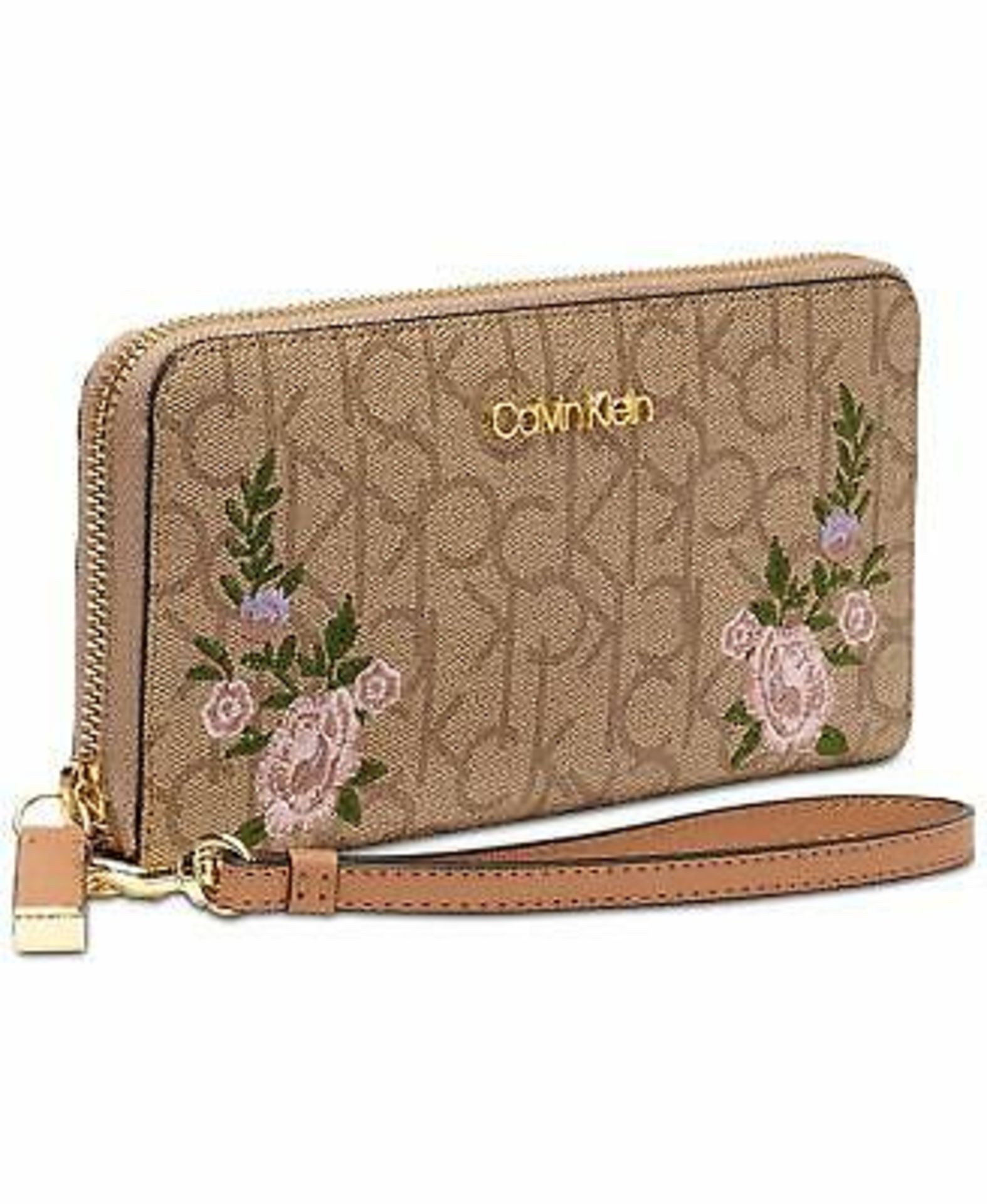 Calvin Klein Pink Floral Embroidered Saffiano Leather Wallet Wristlet RRP £114 - Image 4 of 4