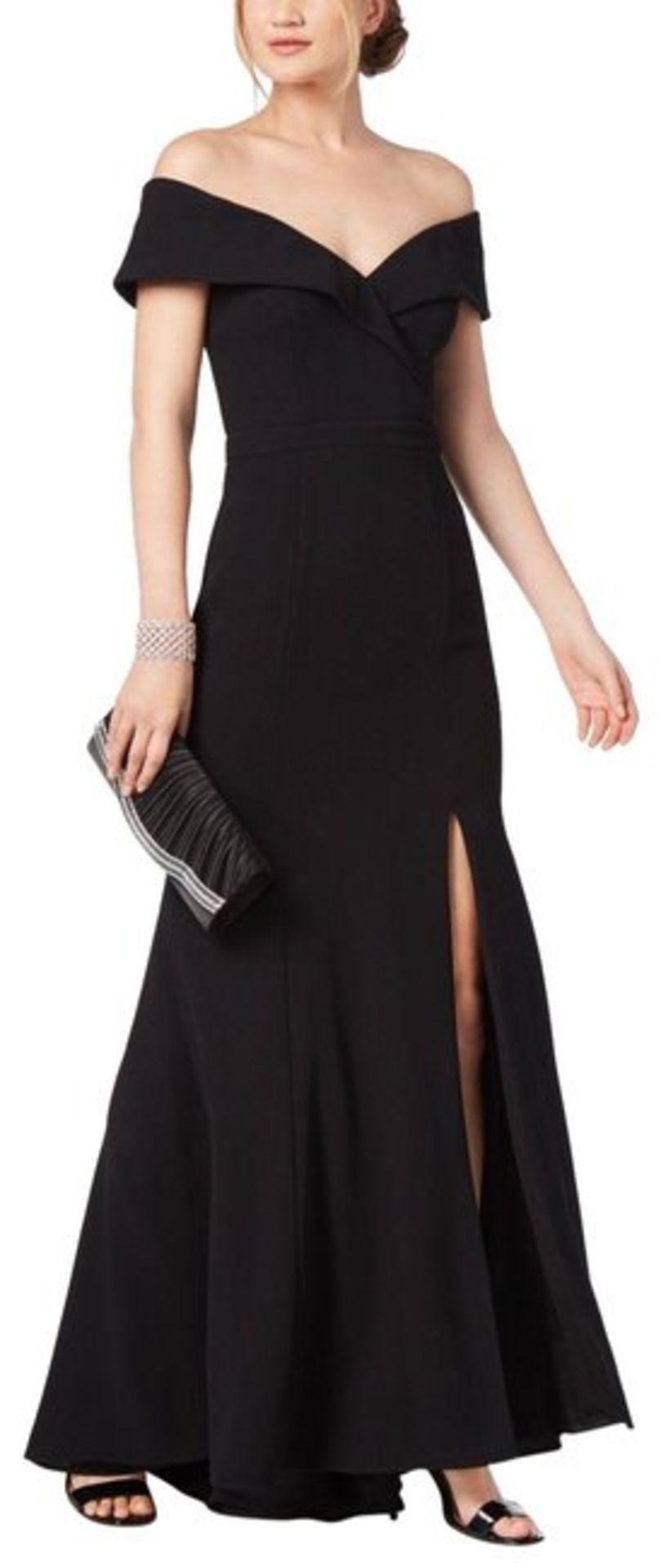 Xscape Petite Off-The-Shoulder Crepe Gown UK 10 Colour Black RRP £240