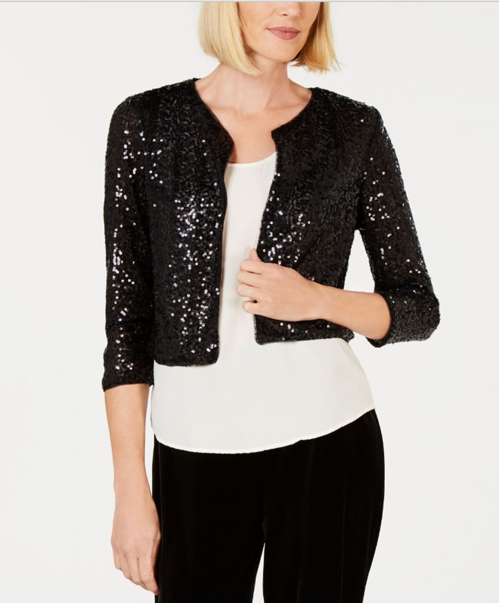 R & M Richards 3/4 Sleeve Sequin Embellished Bolero UK - L Colour Black RRP £47