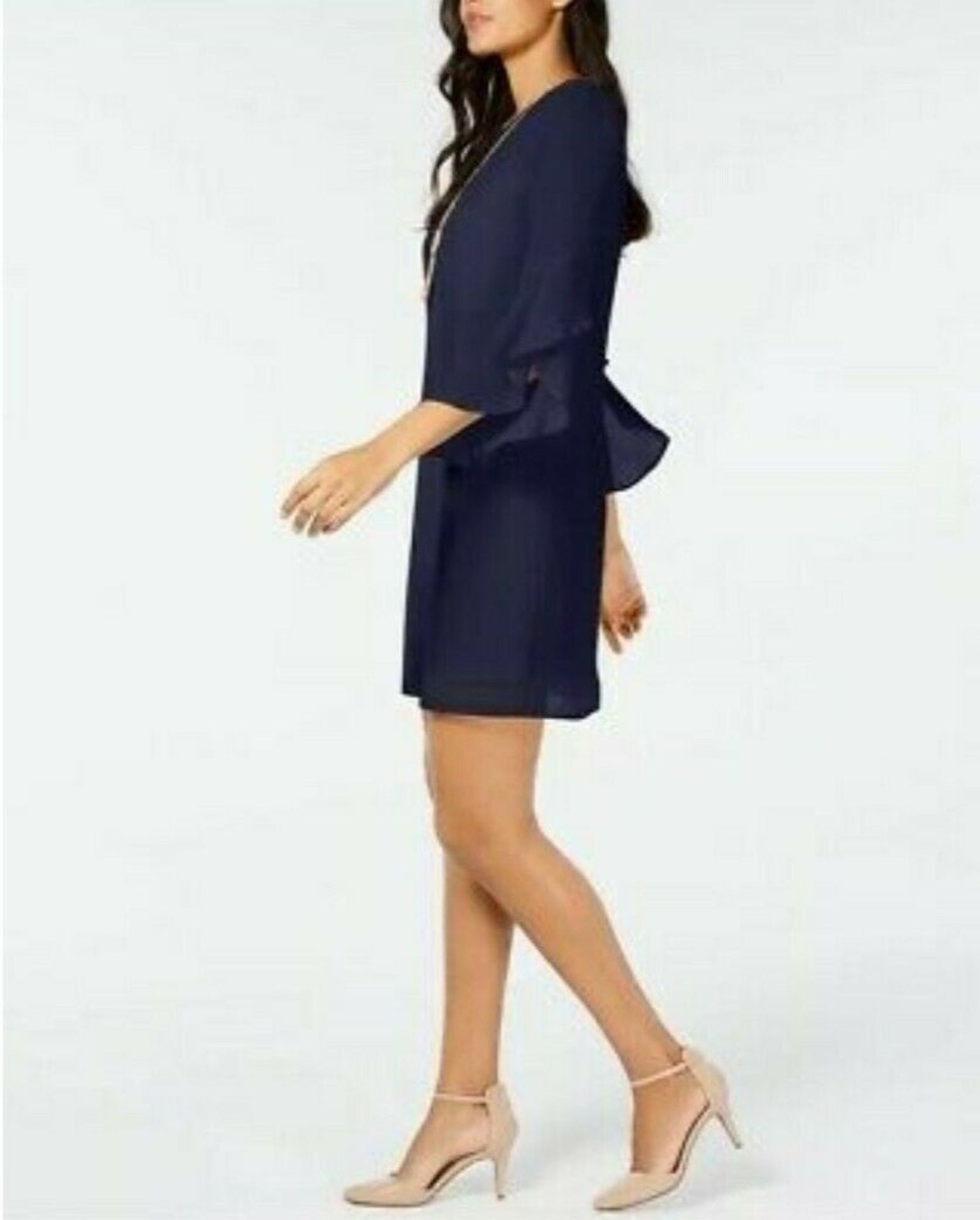 Thalia Sodi Bell Sleeve Shirt Dress With Necklace Navy Size L - Image 2 of 3