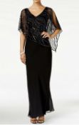 J Kara Beaded V-Neck Illusion-Overlay Gown UK 10 Colour Black RRP £225