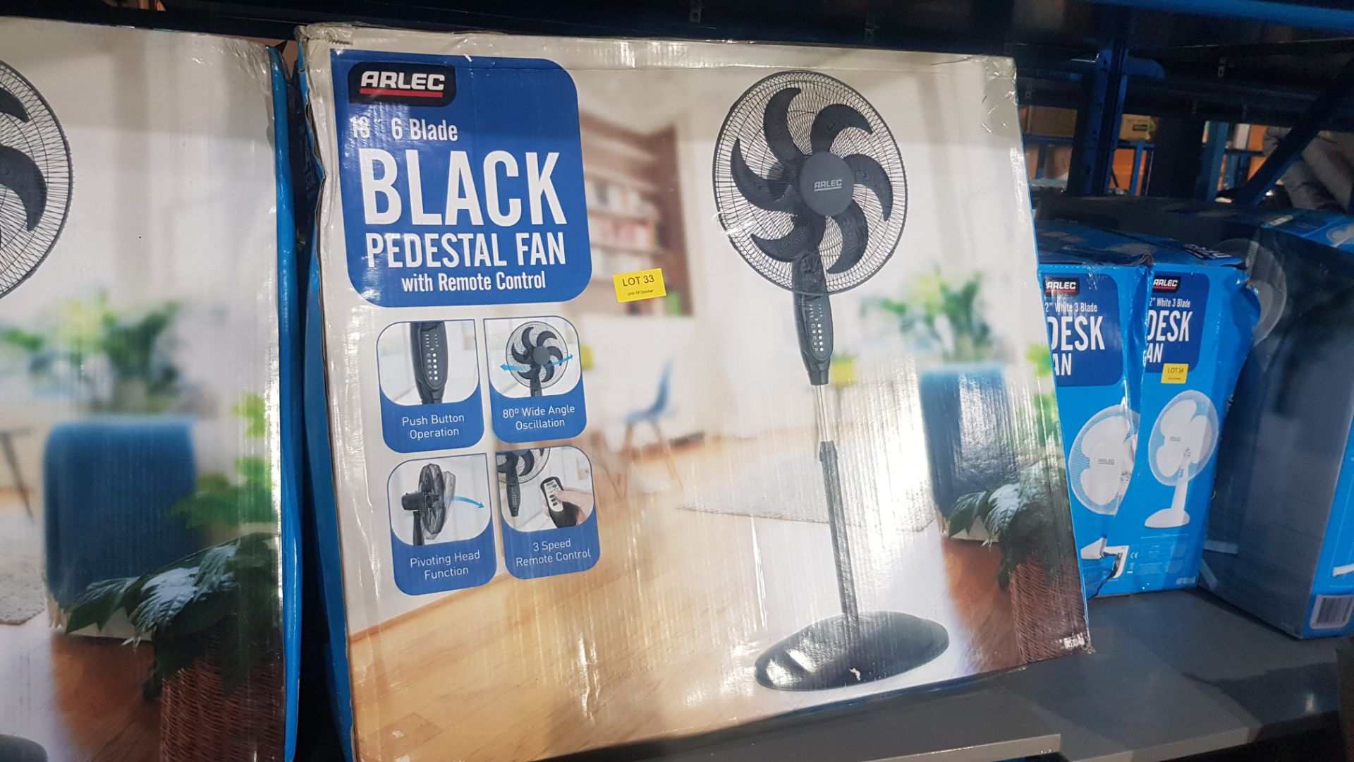 (4O) 3x Arlec 18” 6 Blade Black Pedestal Fan With Remote Control RRP £45 Each. (All Units As New, B - Image 3 of 3