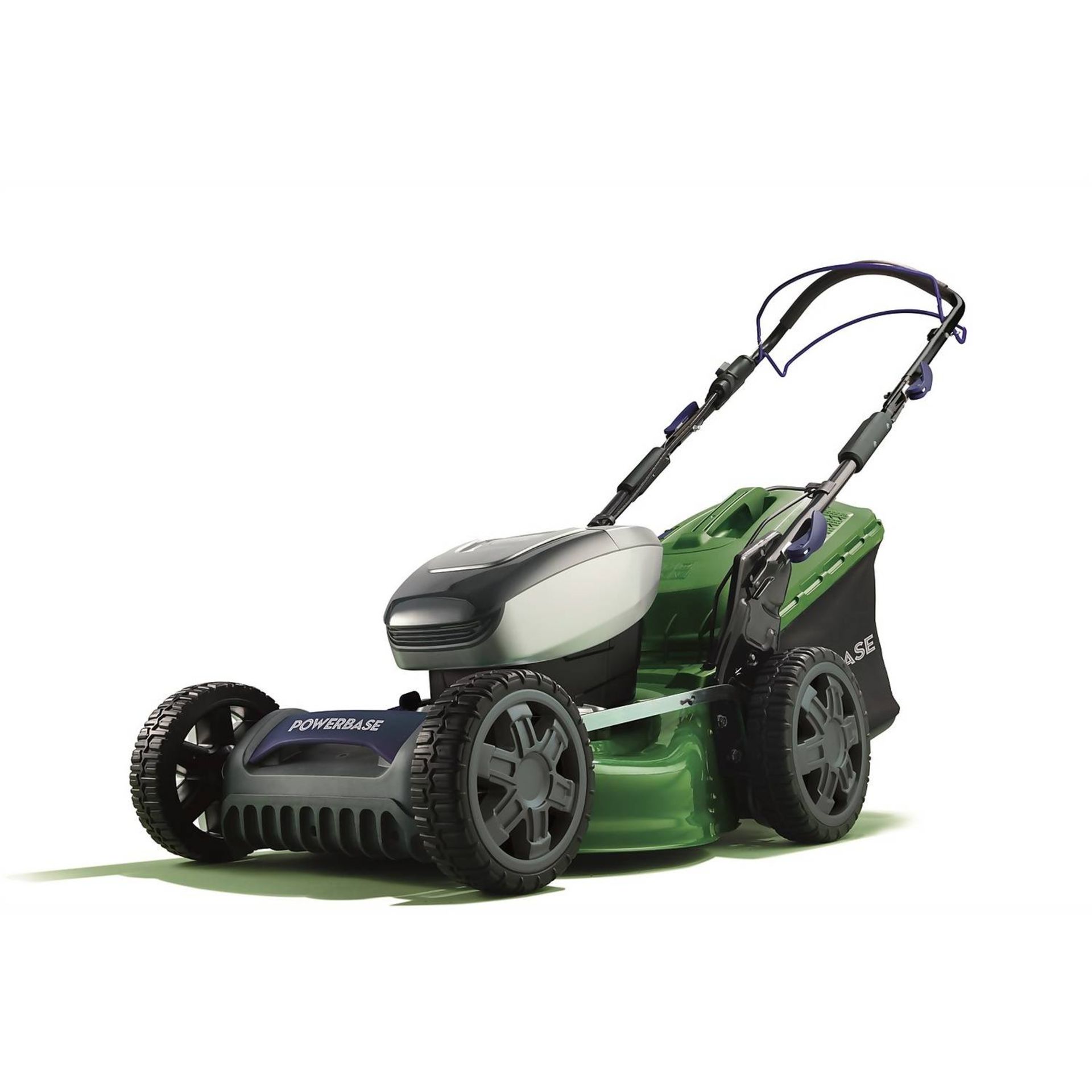 (7L) 1x Powerbase 46cm 40V Self Propelled Cordless Lawn Mower RRP £349. (With 2x Battery & 1x Dual