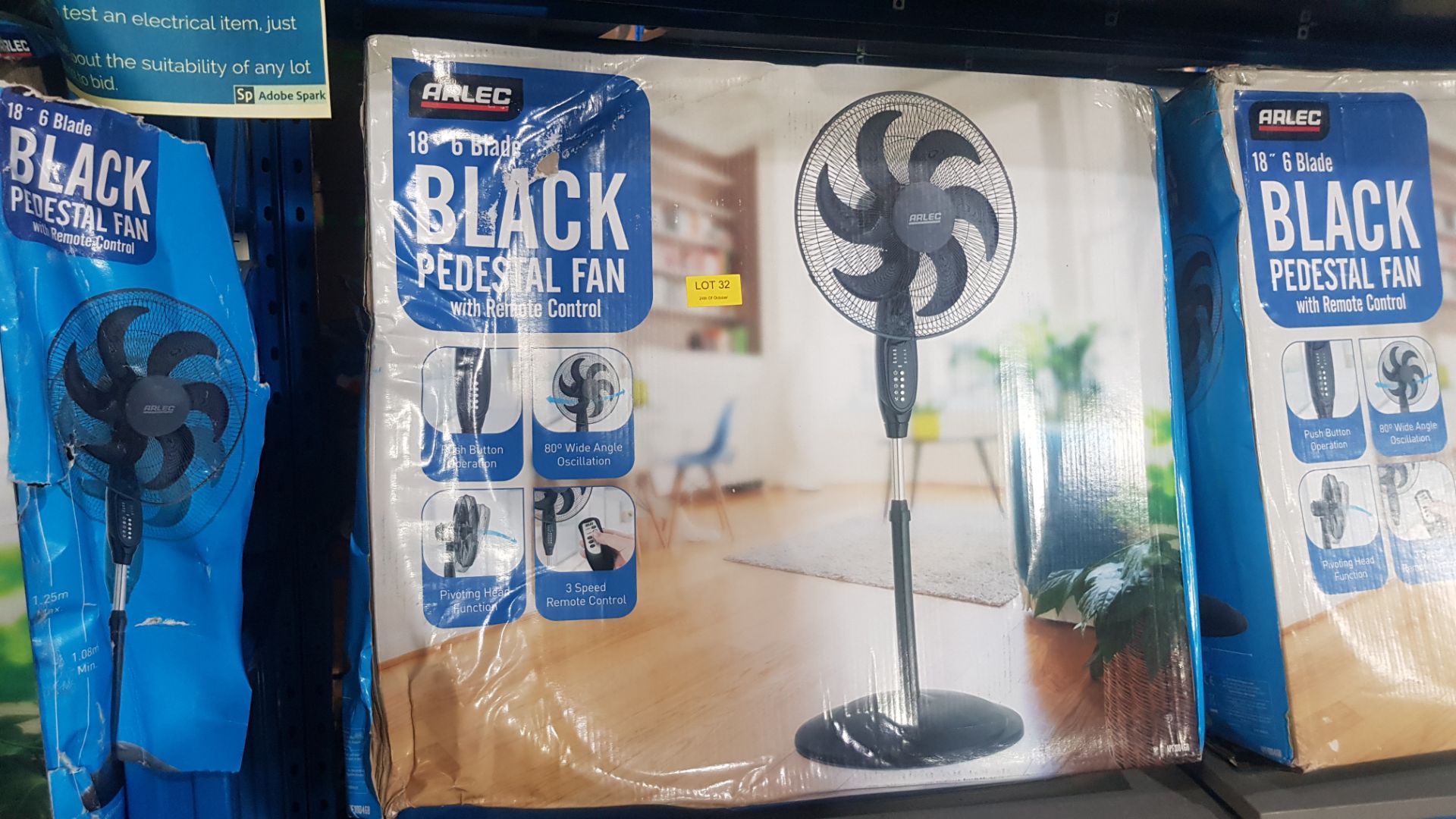 (4O) 3x Arlec 18” 6 Blade Black Pedestal Fan With Remote Control RRP £45 Each. (All Units As New, B - Image 3 of 3