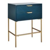(9G) 2x House Beautiful Trixie 2 Drawer Bedside Table. Gloss Finish. Gold Effect Frame And Handles.