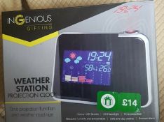 (15) 12x Ingenious Gifting Weather Station Projection Clock RRP £14 Each. (All Units May Have RTM S