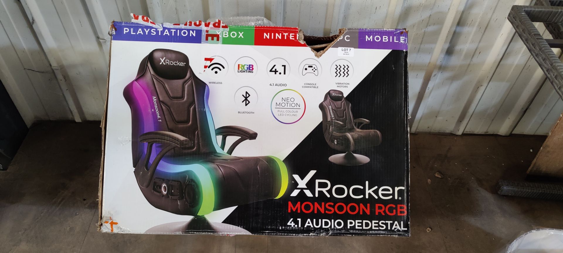 (P1) 1x X-Rocker Monsoon RGB 4.1 Audio Pedestal Gaming Chair RRP £269. Unit Appears Complete, Box - Image 2 of 5