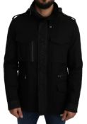 Black Solid Jacquard Coat Hooded Jacket Dolce & Gabbana