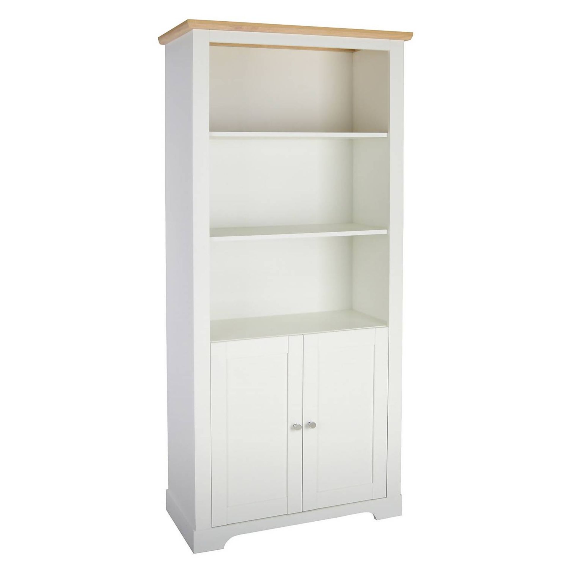 (1C) 1x Laura Sideboard RRP £175. Pine Wood And MDF Cabinet Body. White With Oak Top And Handles. (