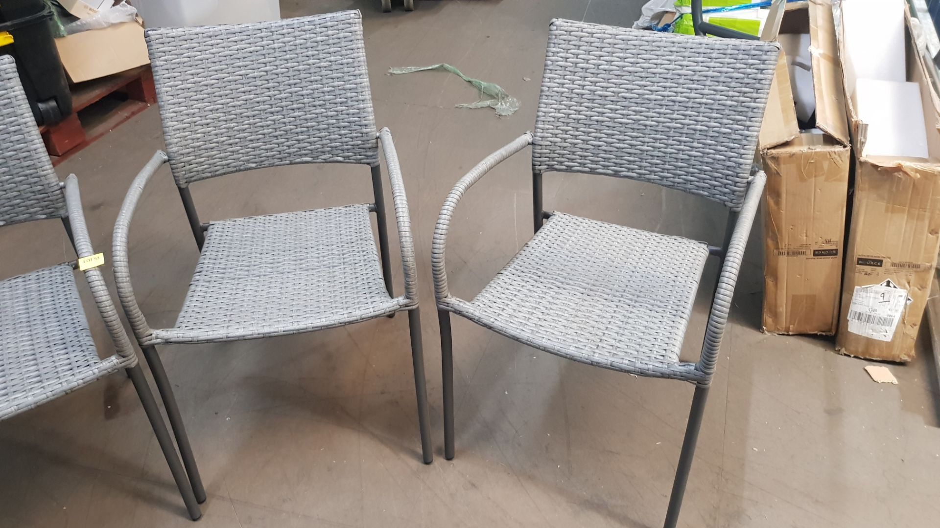 (Mz) 4x Grey Bambrick Rattan Stackable Chairs. (1x Has Loose Rattan & Bent Leg – See Photo) - Image 2 of 3