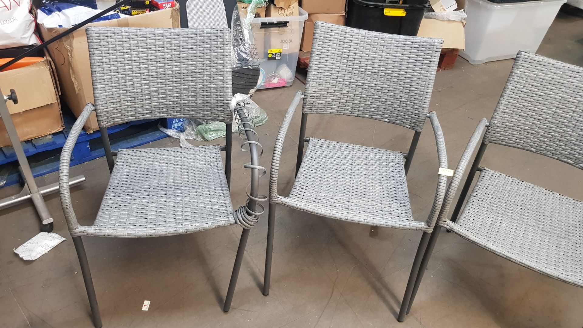 (Mz) 4x Grey Bambrick Rattan Stackable Chairs. (1x Has Loose Rattan & Bent Leg – See Photo) - Image 3 of 3