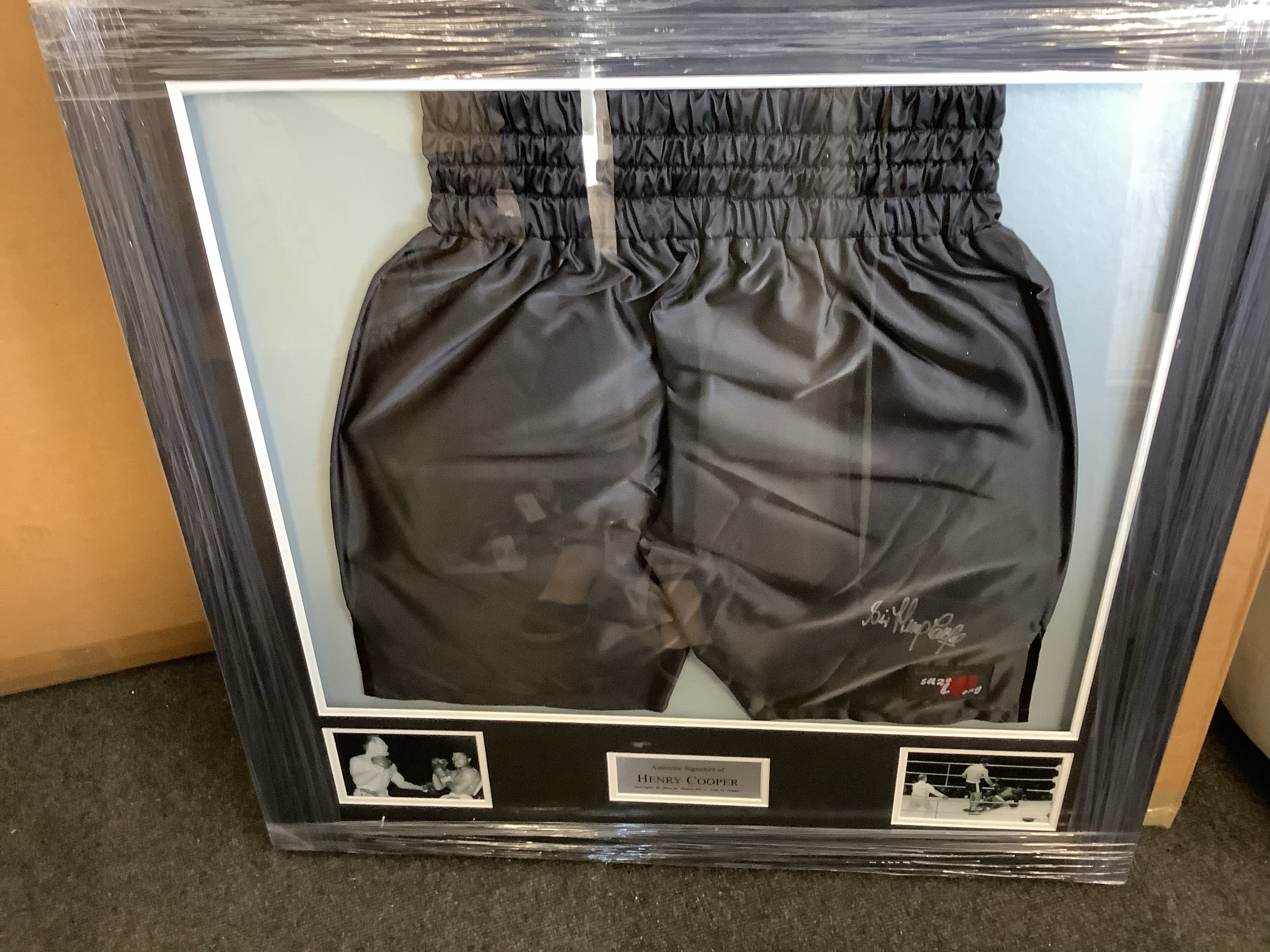 Sir Henry Cooper Signed Framed Boxing Shorts