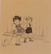 Two Little truants original drawing monogrammed M.G.T