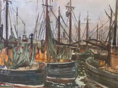 Robert Hardie Condie (Scottish artist) Signed watercolour Fraserburgh "Nets and Masts"