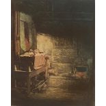 Rare Mortimer Luddington Menpes (1859-1938) Coloured Etching, Signed in pencil Baby in cradle