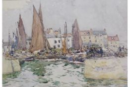 Robert McGowan Coventry 1855-1914 RW, ARSA Watercolour Mussel Boats, St Monans Fife