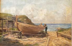 Andrew Black RSW (Scottish 1850-1916) signed oil painting depicting a shore path