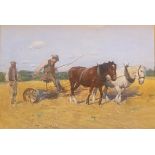Thomas Austen Brown (1857 - 1924) Scottish signed watercolour 'Horse Plough Team'