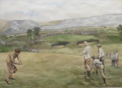 Original signed watercolour by V Greene British artist, Golf interest 10th hole at Gleneagles