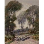 Tom Campbell 1865-1943 signed watercolour Shepherd and his flock
