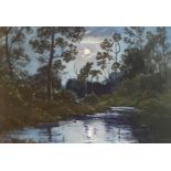 Wycliffe Egginton 1875-1951 signed watercolour Moonlight over water